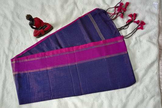 Blue bordered khadi cotton saree