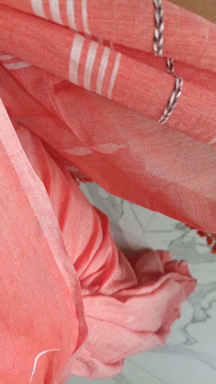 Peach colour mul jamdhani cotton saree