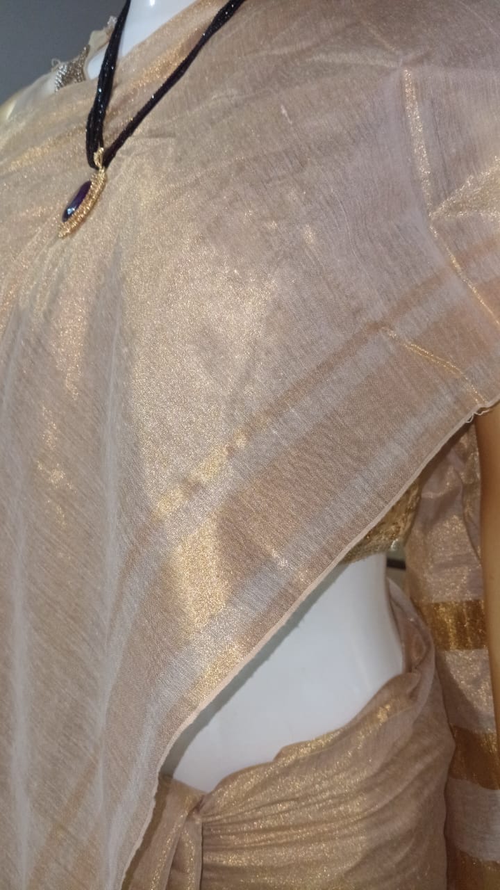Gold tissue mul cotton sari