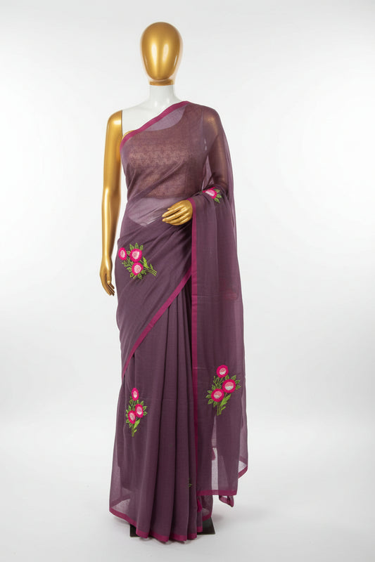 mul cotton embroidered saree