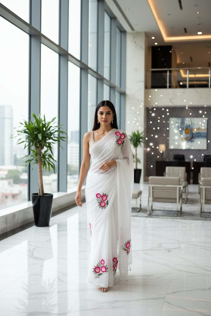 embroidered mul cotton saree