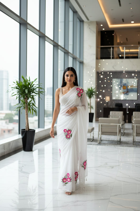 embroidered mul cotton saree