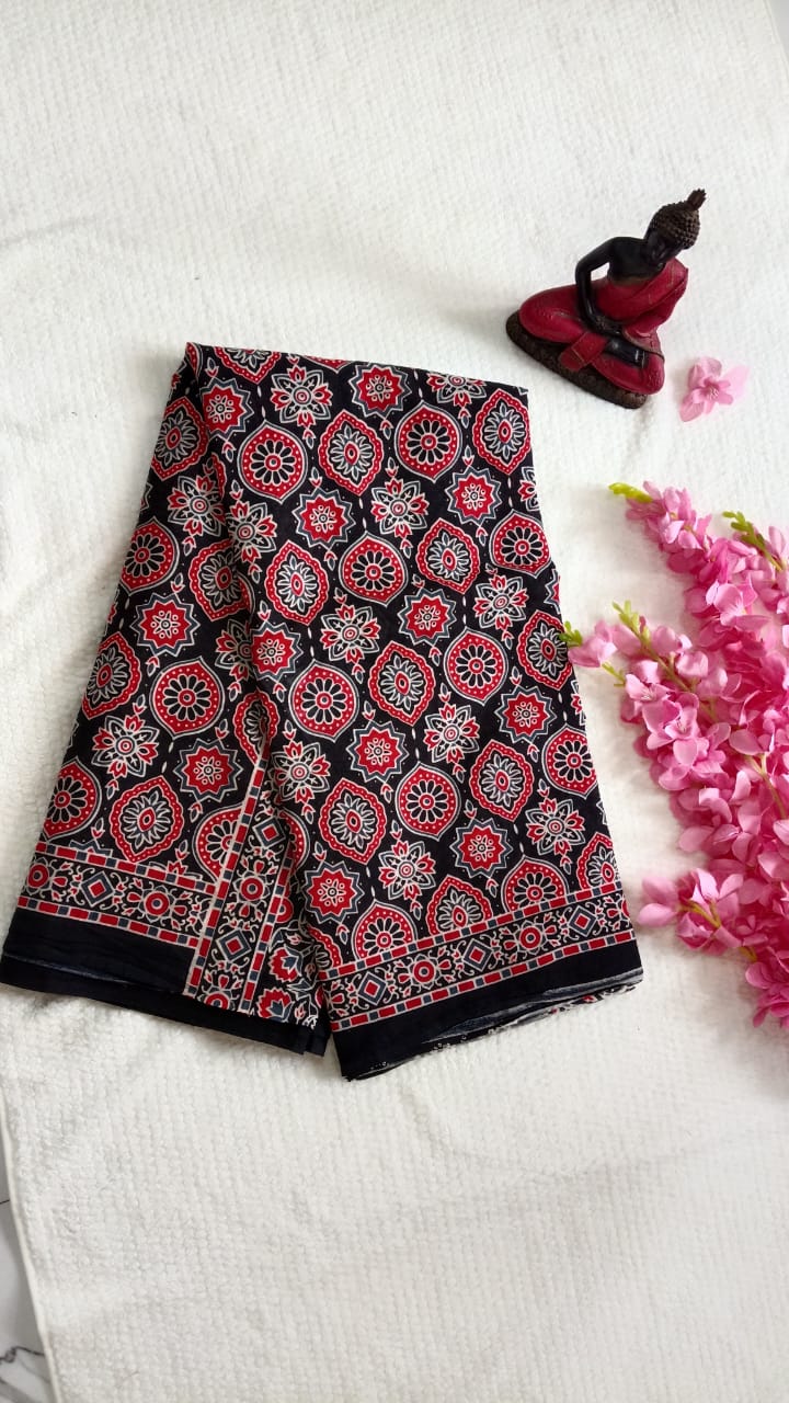 ajarakh print mul cotton saree
