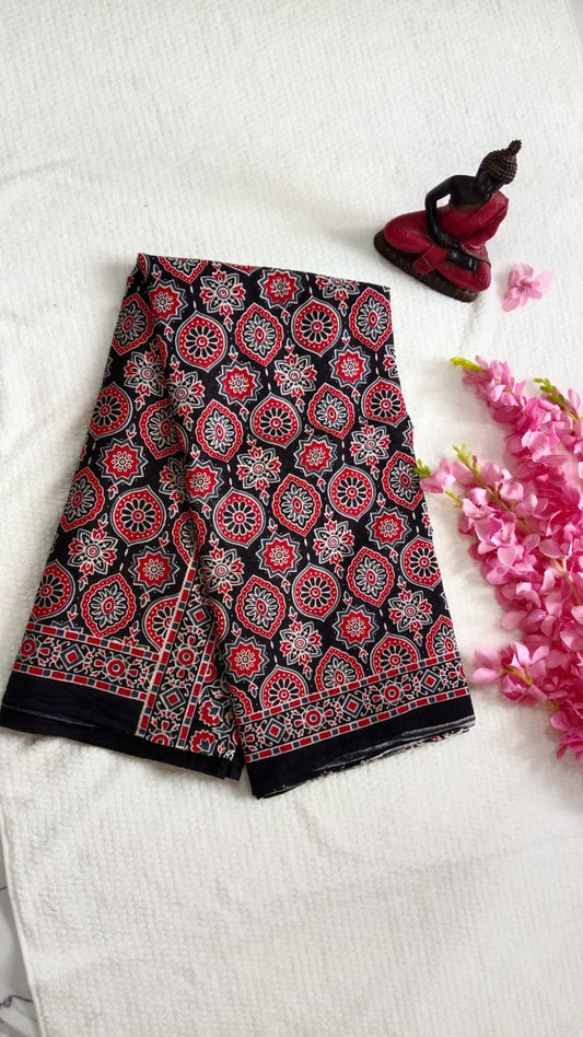 ajarakh print mul cotton saree
