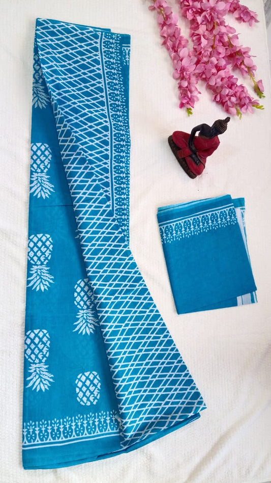 blue mul cotton saree
