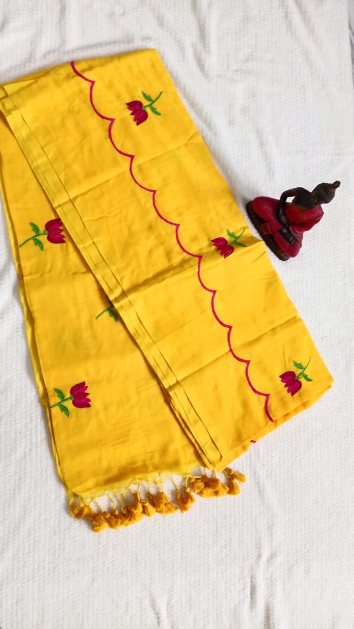 Yellow khadi cotton saree