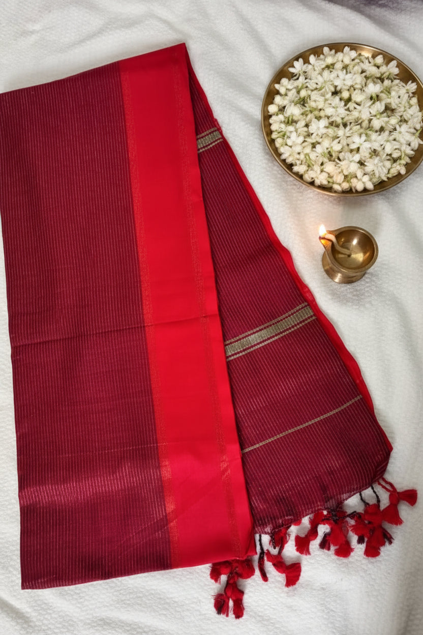 Maroon, Red khadi cotton saree