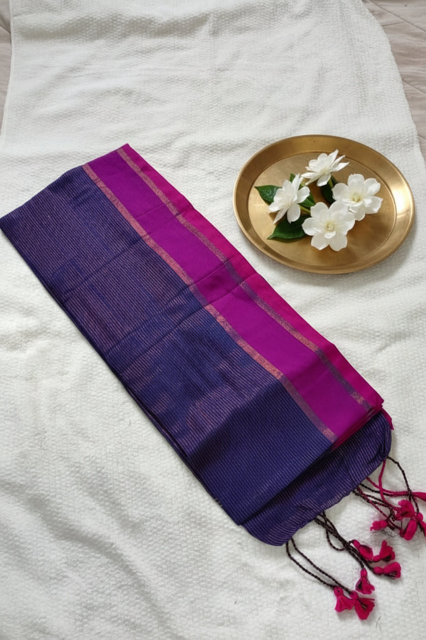 Blue bordered khadi cotton saree