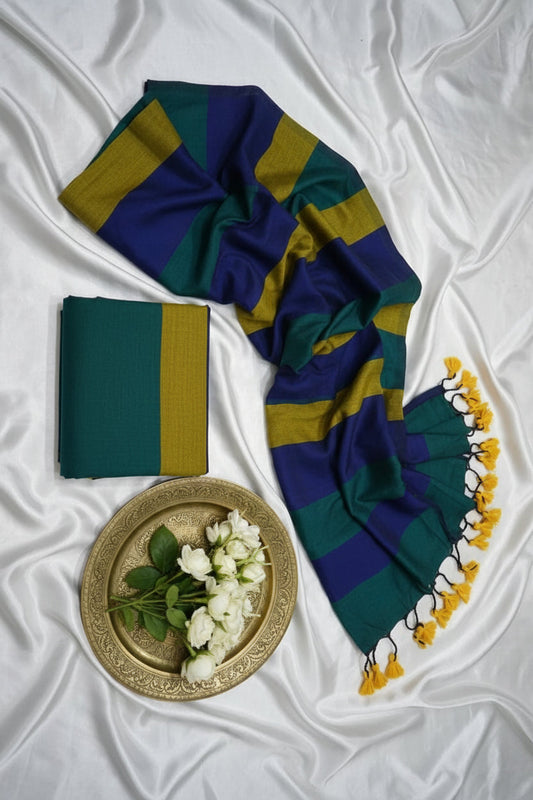 Blue, Green Kadi cotton saree