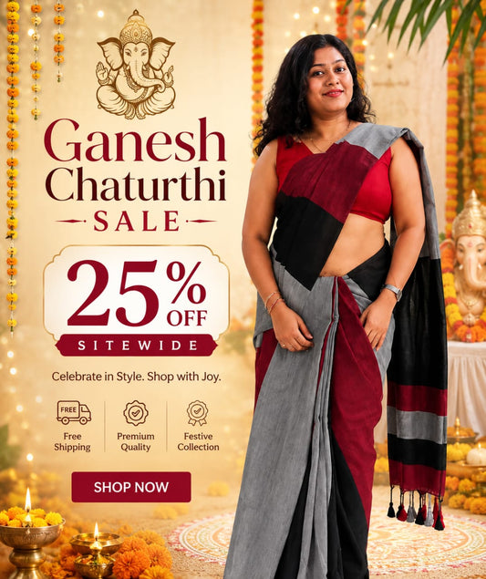 Red Black khadi cotton saree