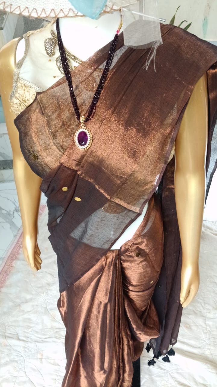 Brown Mul tissue saree