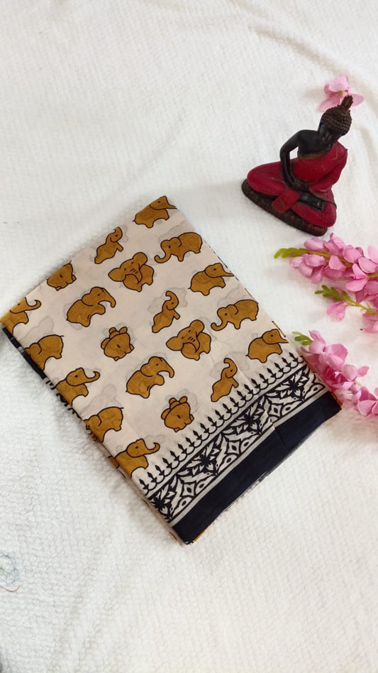 elephant hand block print mul cotton sari