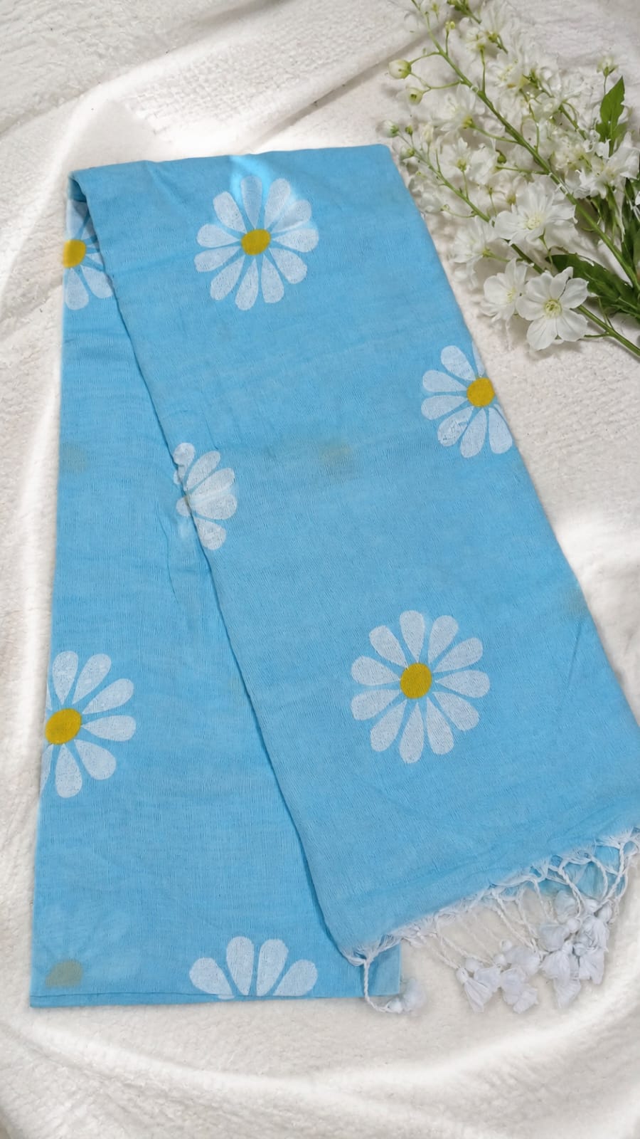 Sunflower print khadi cotton saree