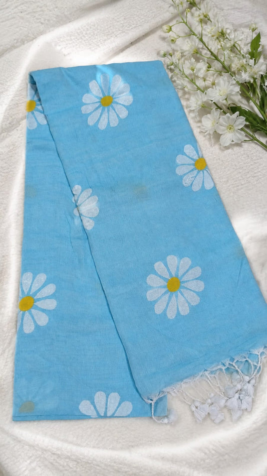 Sunflower print khadi cotton saree
