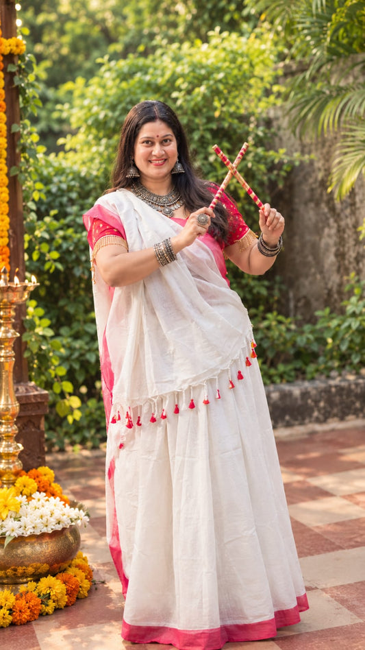white khadi cotton saree