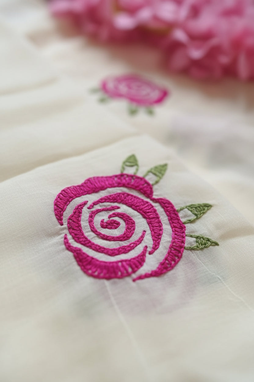 mulmul cotton embroidered saree