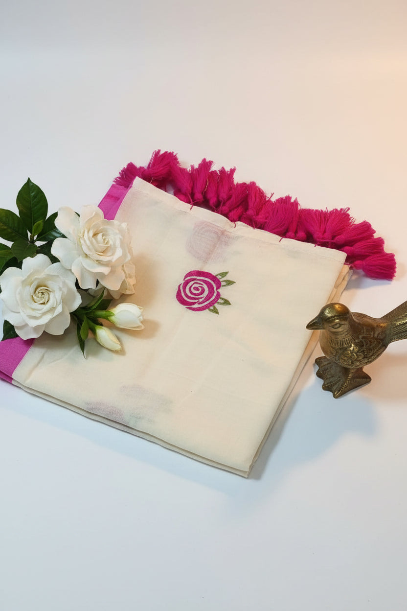mulmul cotton embroidered saree