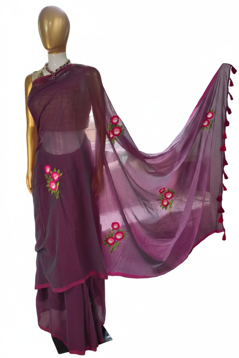 mul cotton embroidered saree