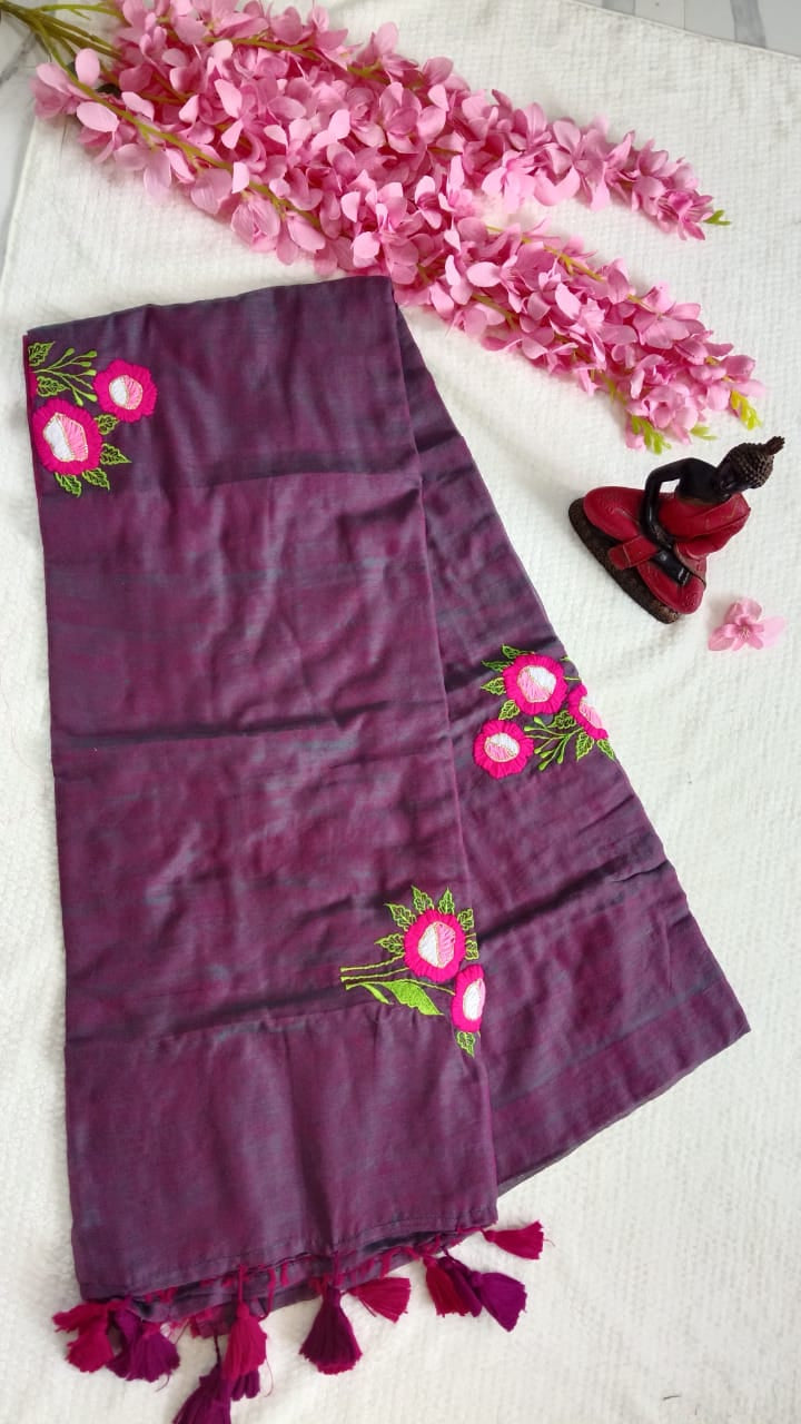 mul cotton embroidered saree