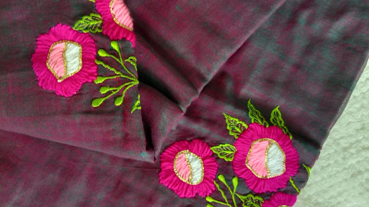 mul cotton embroidered saree