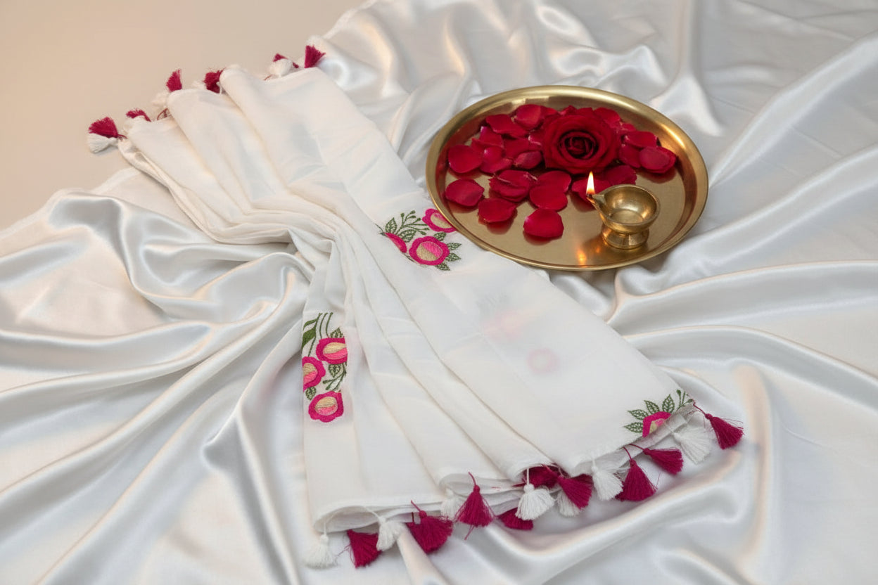 embroidered mul cotton saree