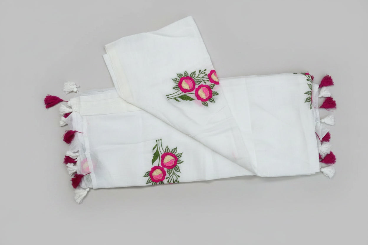 embroidered mul cotton saree