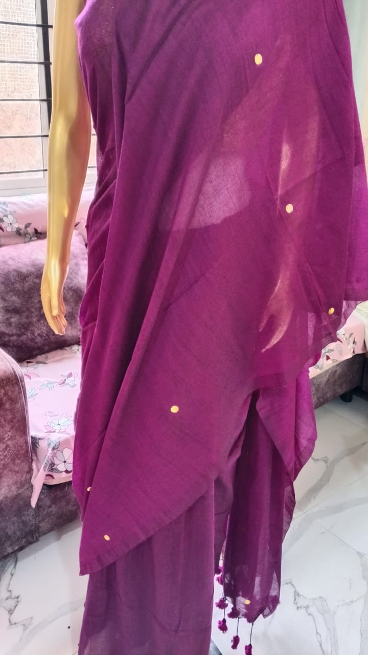 wine mul cotton saree