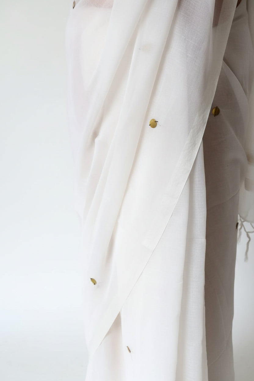 white mul cotton saree