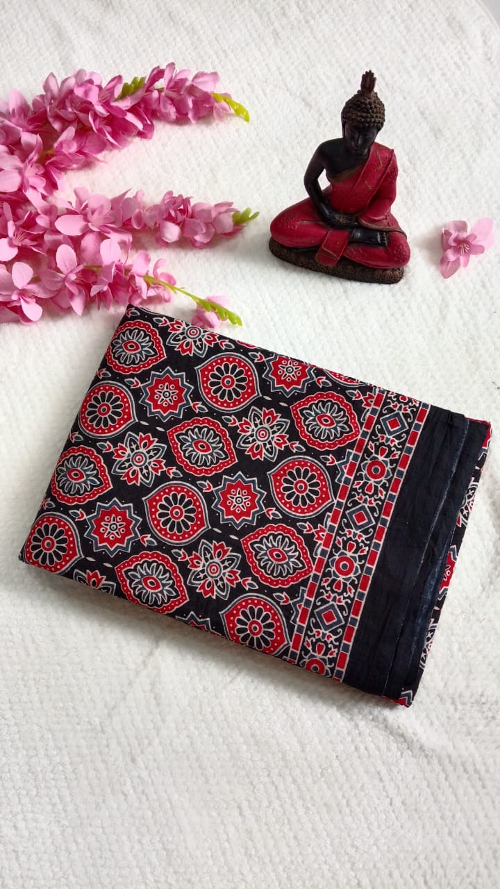 ajarakh print mul cotton saree