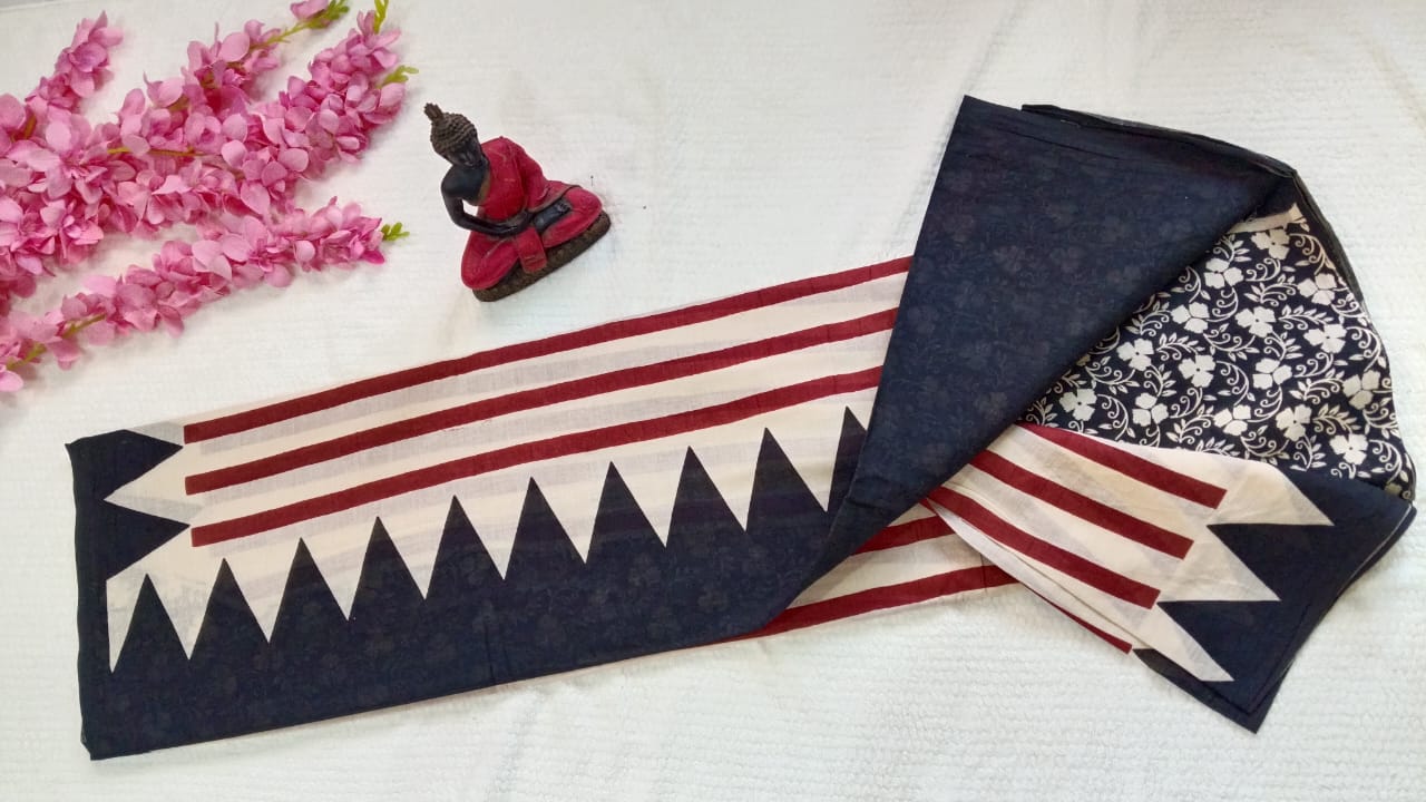 cream mul cotton saree
