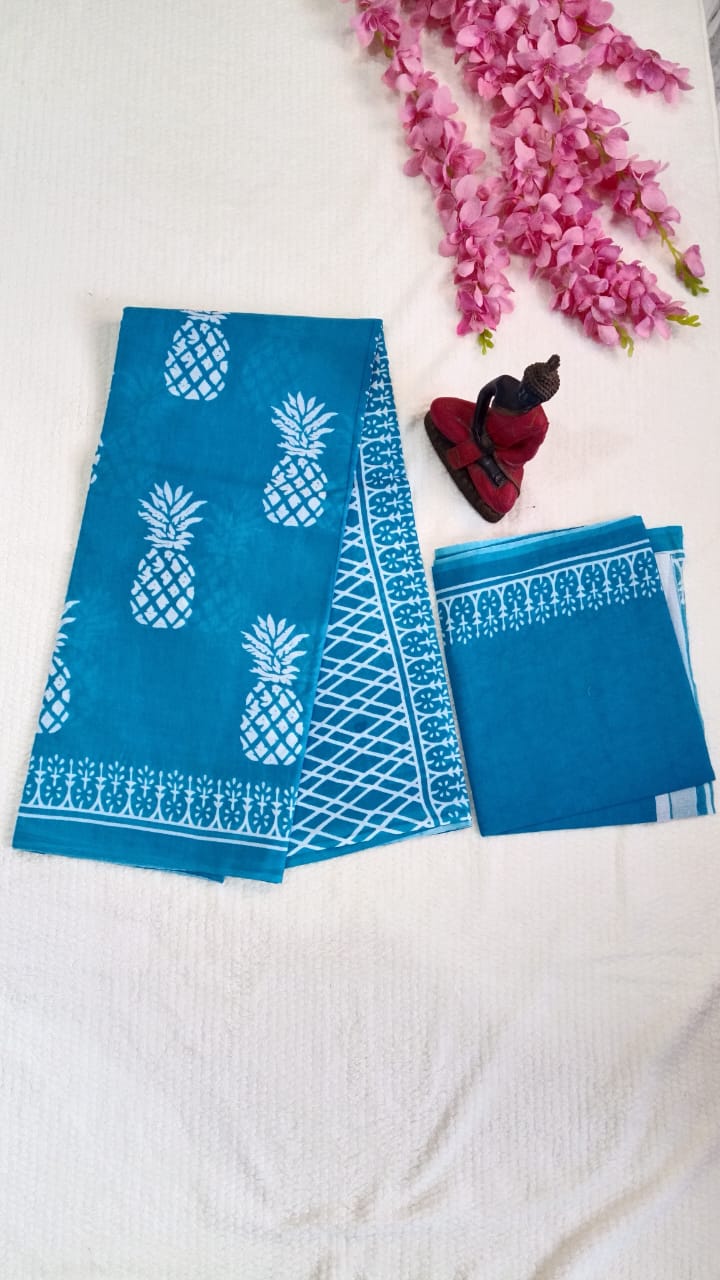 blue mul cotton saree