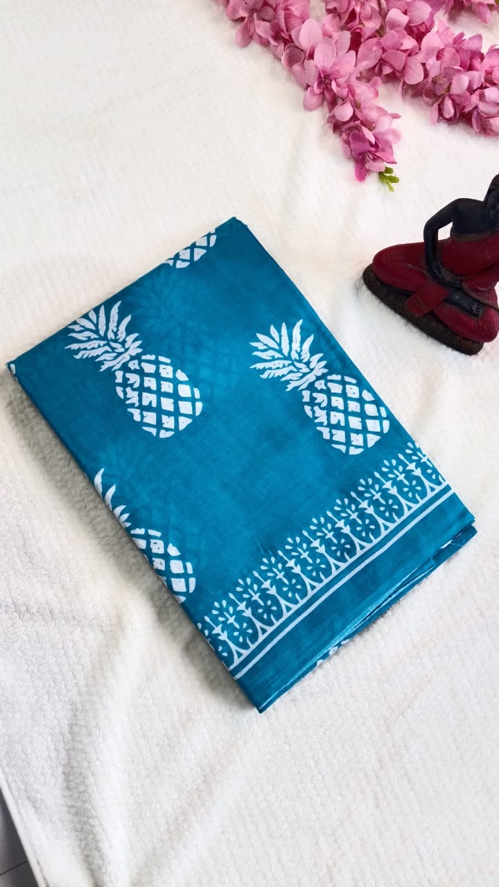 blue mul cotton saree