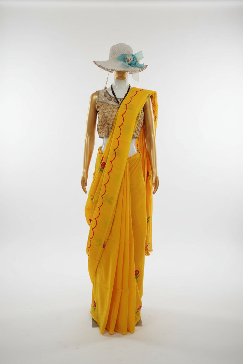 Yellow khadi cotton saree