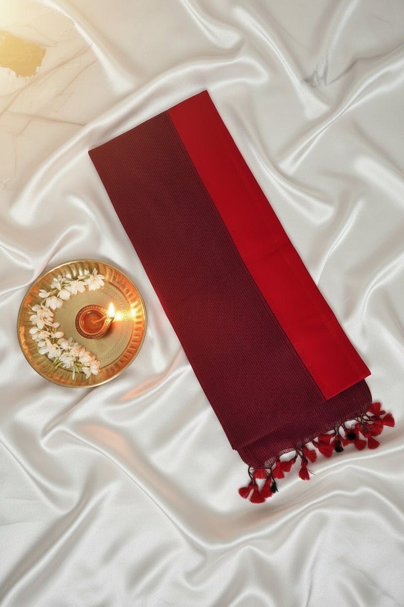 Maroon, Red khadi cotton saree