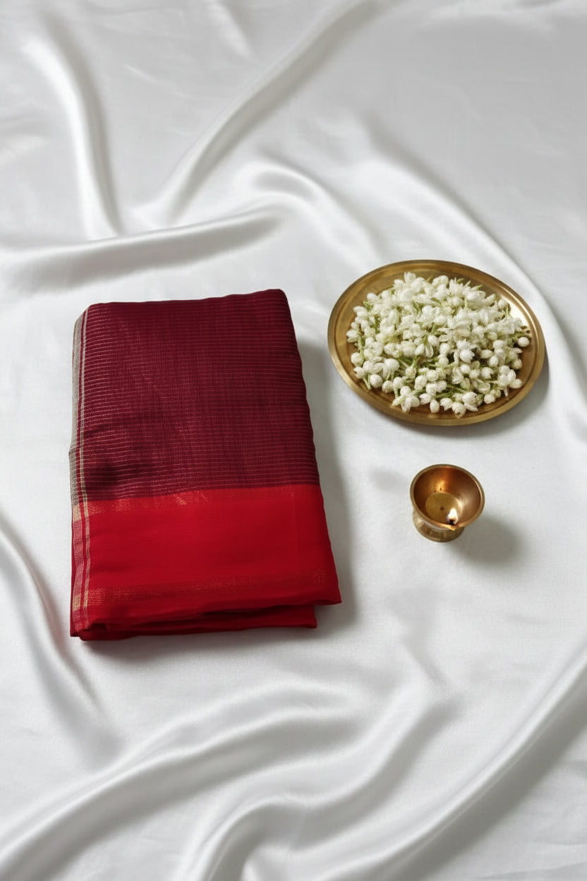 Maroon, Red khadi cotton saree