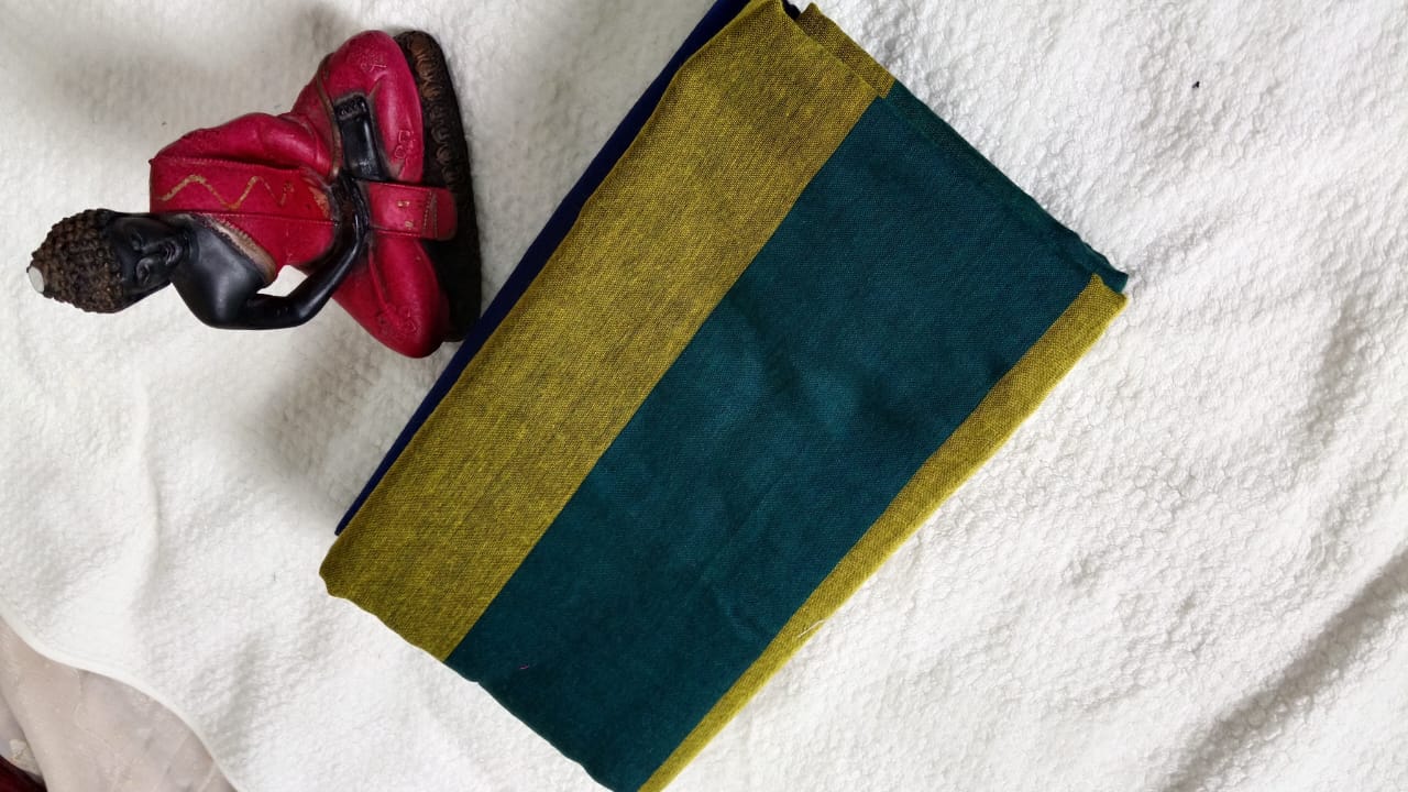 Blue, Green Kadi cotton saree
