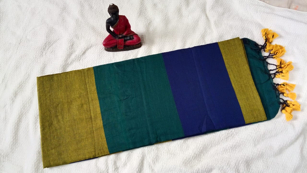 Blue, Green Kadi cotton saree