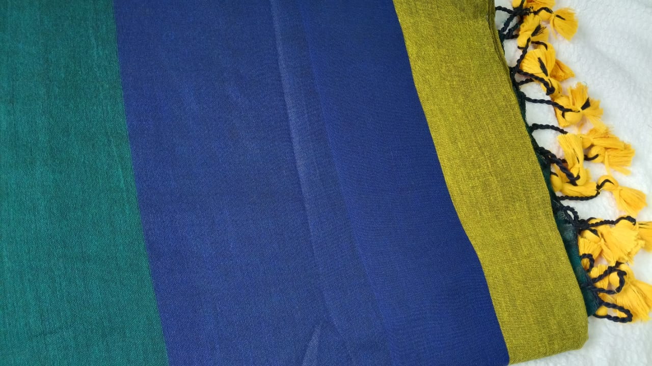 Blue, Green Kadi cotton saree