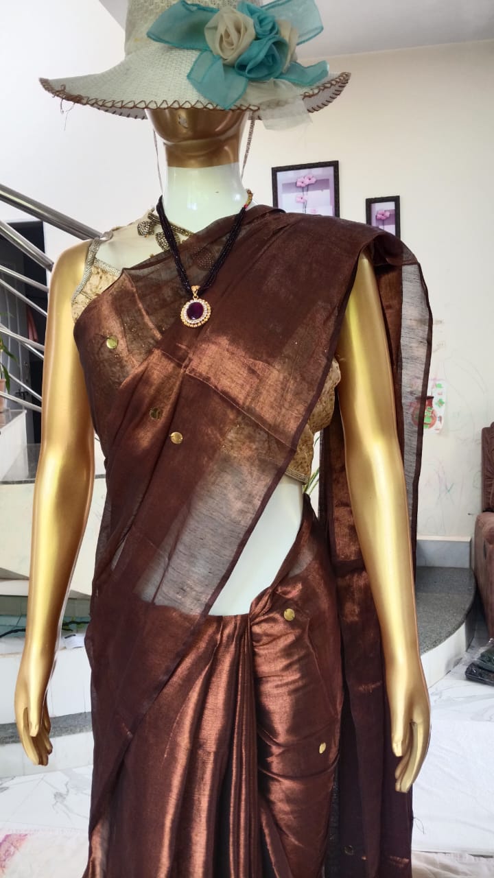 Brown Mul tissue saree