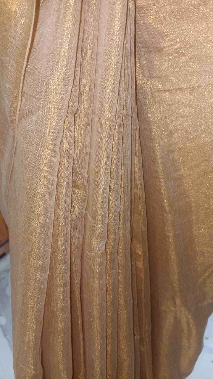 Gold tissue mul cotton sari