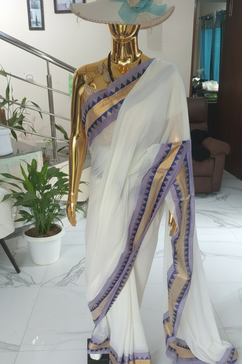 Blue mokshi bordered mul cotton saree